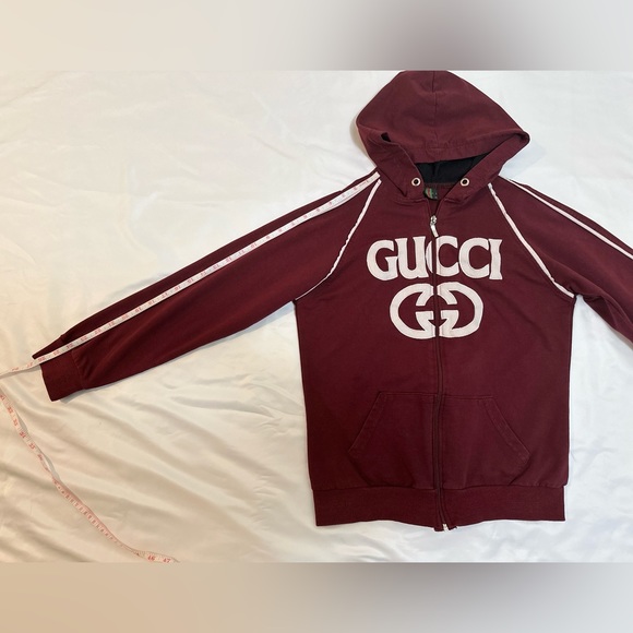 Vintage 90s Y2K Gucci Full Zip Logo Hoodie - Maroon - XL - Picture 6 of 7